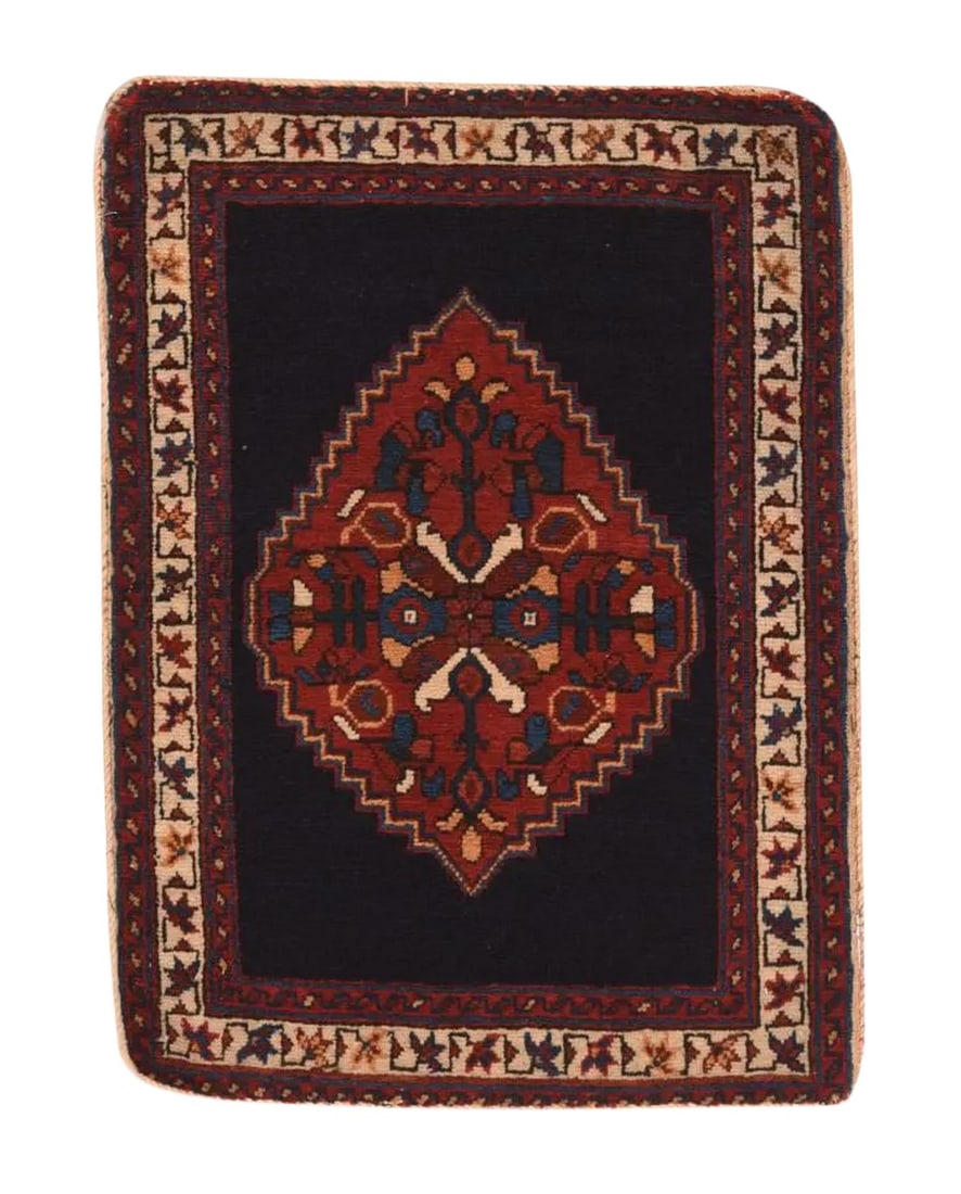 Fine Antique Persian Afshar Rug-1"²7"³ × 2"²2"³: Fine Antique Persian Afshar Rug 1'7'' x 2'2'' Wool Black, Ivory, Rust, Dark Blue Condition: Alterations: Original Condition Unaltered Imperfections: Some Imperfections Condition Notes: Good Condition