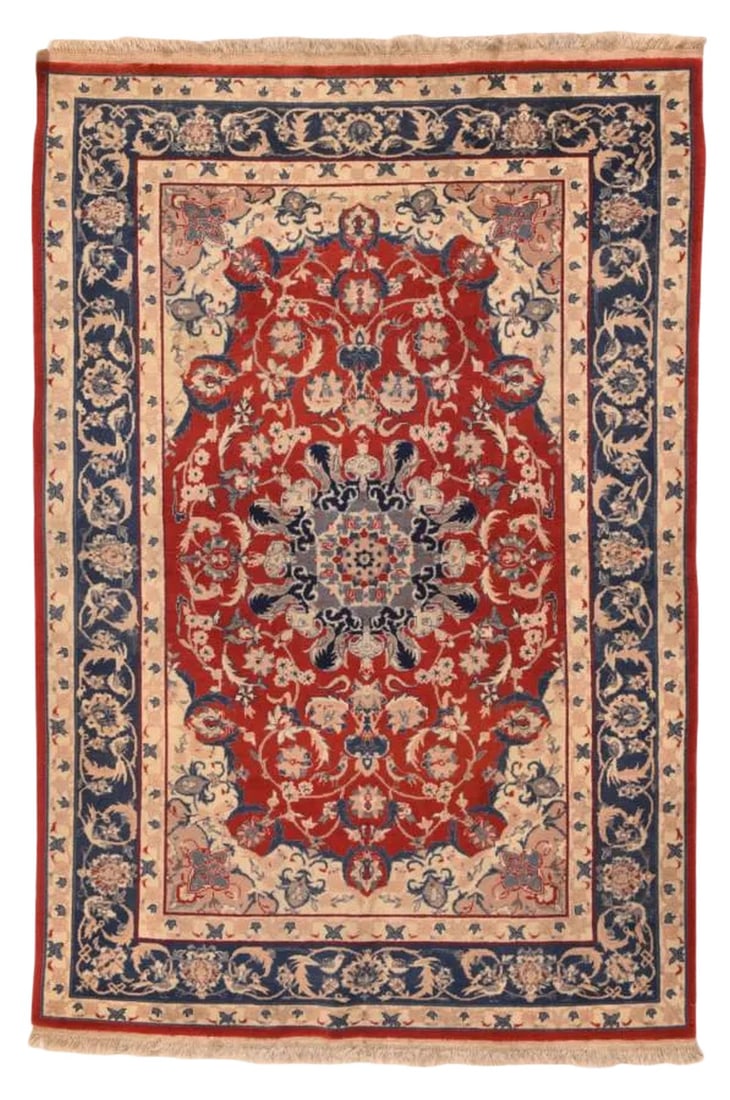 1970s Isfahan Persian Hand Made Rug-4"² × 6"²: Up for sale is a Hand Made Isfahan Persian Rug, 4' x 6' Condition: Alterations: Original Condition Unaltered Imperfections: Some Imperfections Condition Notes: Good Condition Dimensions: Height: 0.01