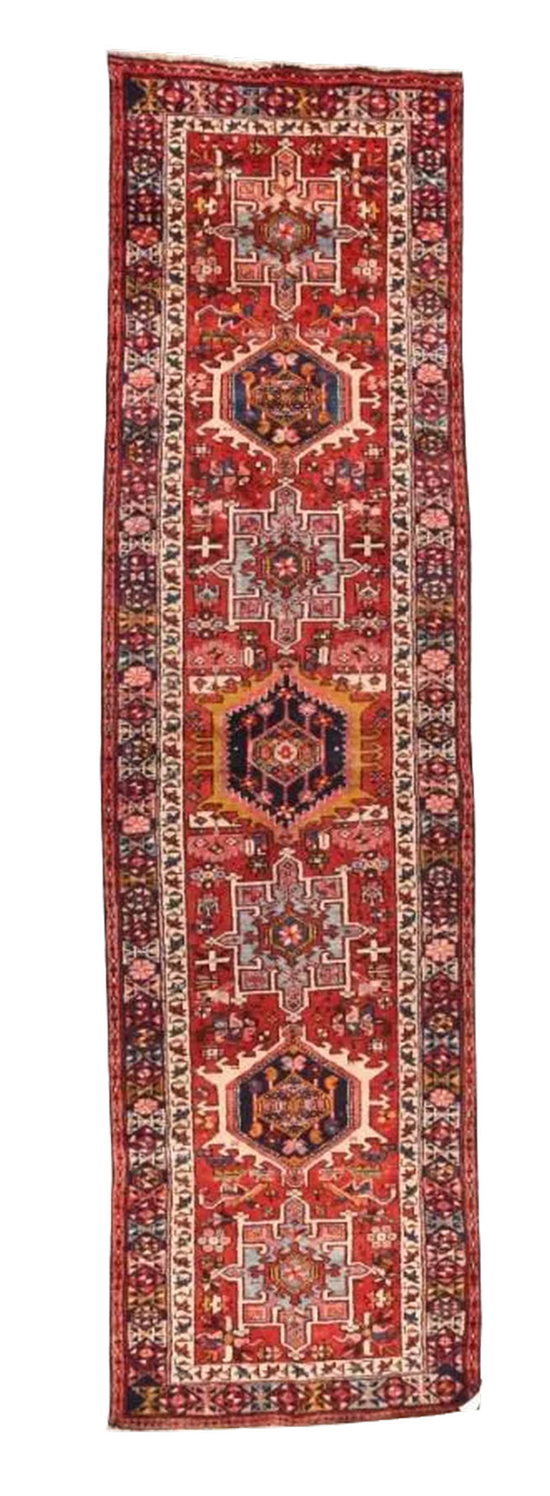 1940s Persian Karajeh Heriz Rug-3"²10"³ × 9"²: Semi-Antique Hand Knotted Persian Karajeh Heriz, Size 3'10" x 9'0", Circa 1940's Condition: Alterations: Original Condition Unaltered Imperfections: Some Imperfections Condition Notes: Good Condition