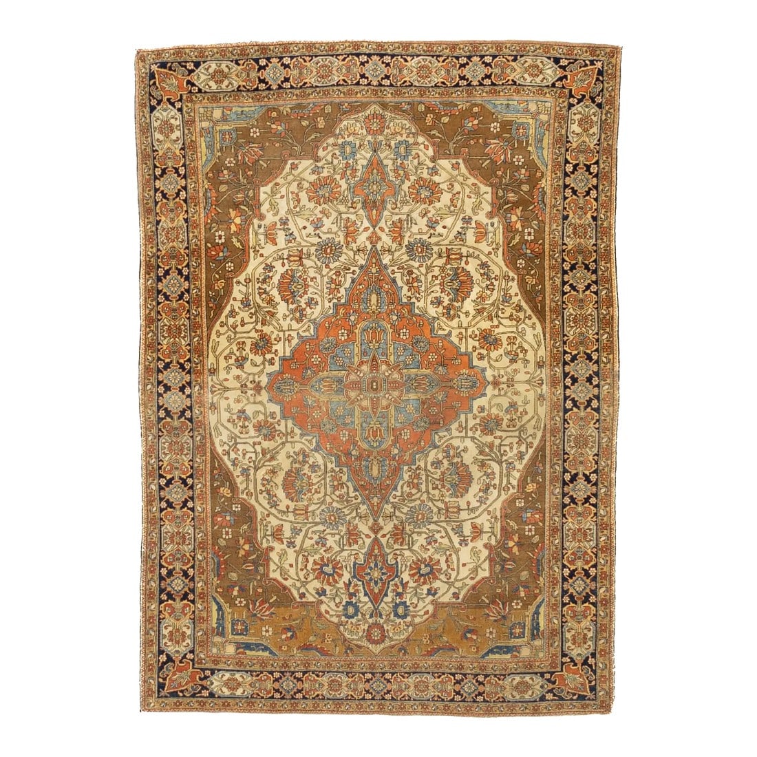 Fine Antique Persian Mohtasham Kashan Rug 4'7" X 6'5": Fine Antique Persian Mohtasham Kashan Rug 4'7" x 6'5". The Revival Period rugs woven by two generations of Mohtashams, from 1880 to WWI, with imported Manchester-spun, Australian merino wool. Velvety 
