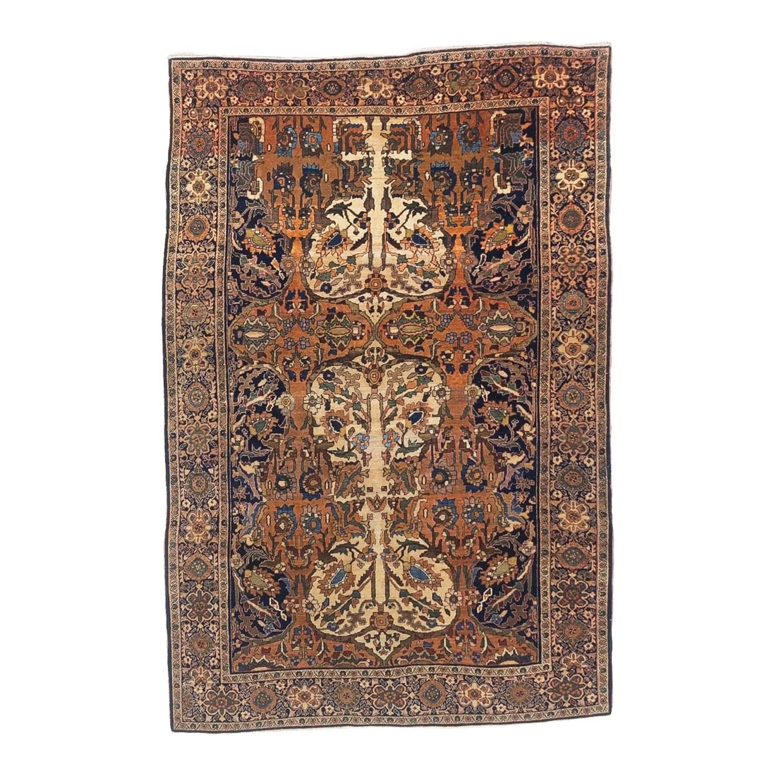 Fine Antique Persian Farahan Sarouk Rug 4'3" X 6'4": Fine Antique Persian Farahan Sarouk Rug 4'3" x 6'4". The scatter and room size pieces made in the Arak/Sultanabad area, between 1880 and 1910, with firm and leathery well-woven textures, and strong in