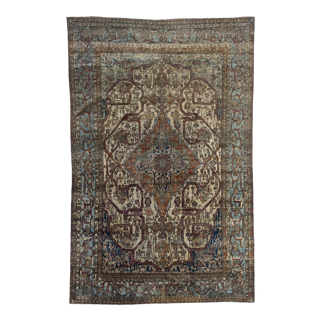 Extremely Fine Antique Persian Silk Mohtasham Kashan Rug 6'5" X 10'0": Extremely Fine Antique Persian Silk Mohtasham Kashan Rug 6'5" x 10'0". The Revival Period rugs woven by two generations of Mohtashams, from 1880 to WWI, with imported Manchester-spun, Australian merin
