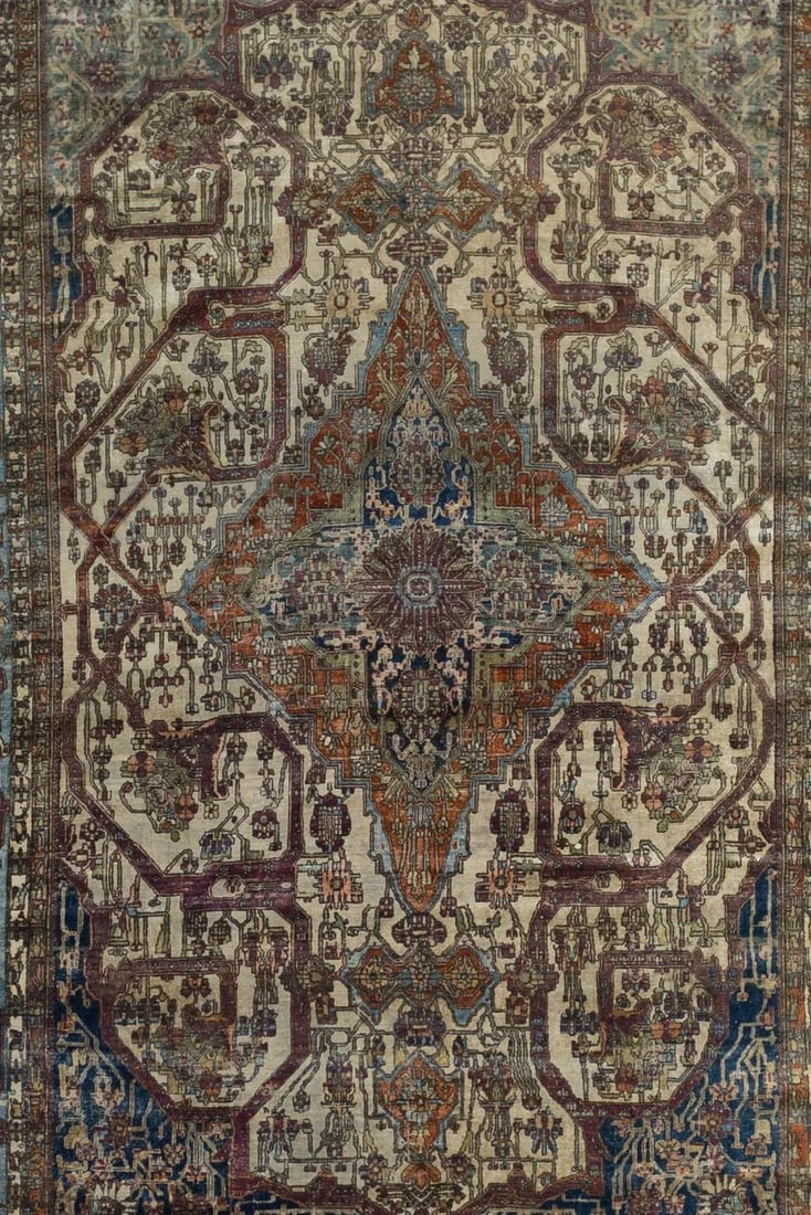 Extremely Fine Antique Persian Silk Mohtasham Kashan Rug 6'5" X 10'0" - 2