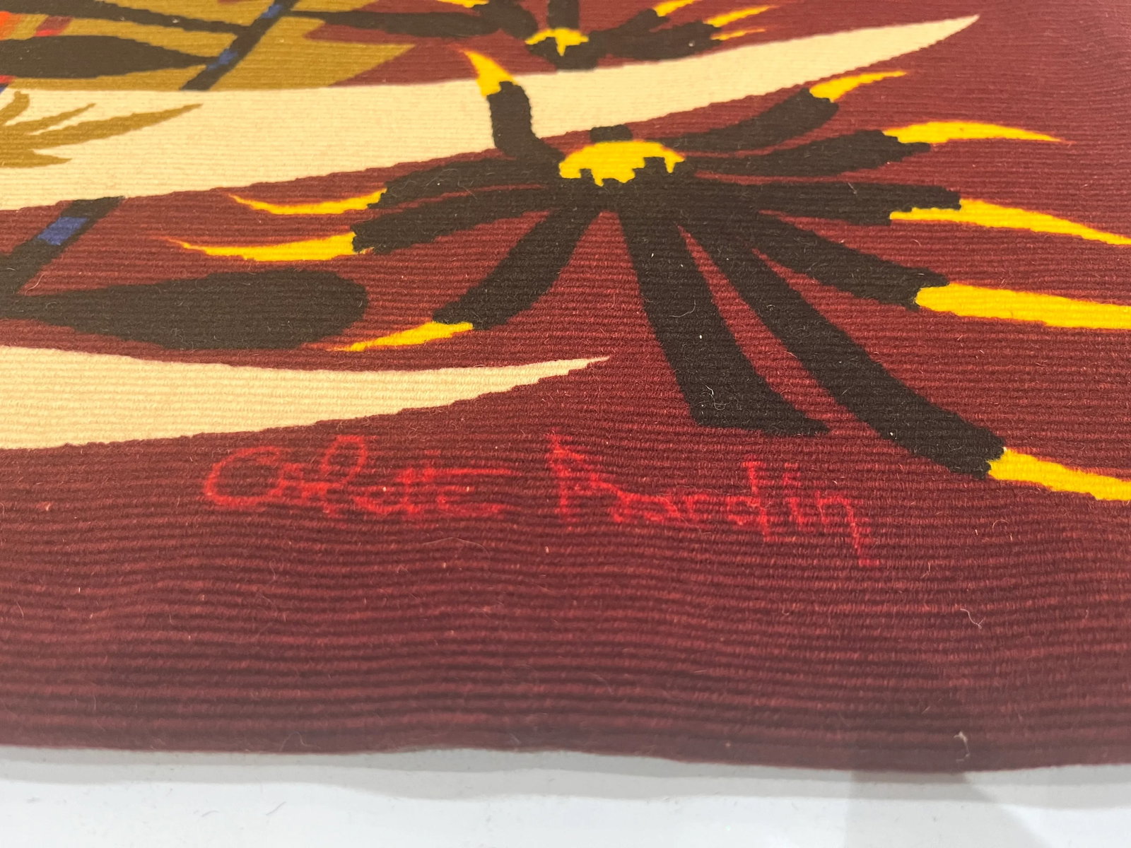 Mid Century French Designer Tapestry Signed Colette Bardin 3'7" X 6'0" - 6