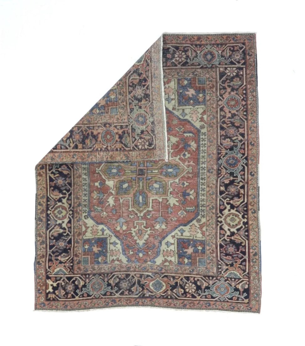 Fine Antique Persian Serapi Wool Rug 4'9" X 5'9" - 2