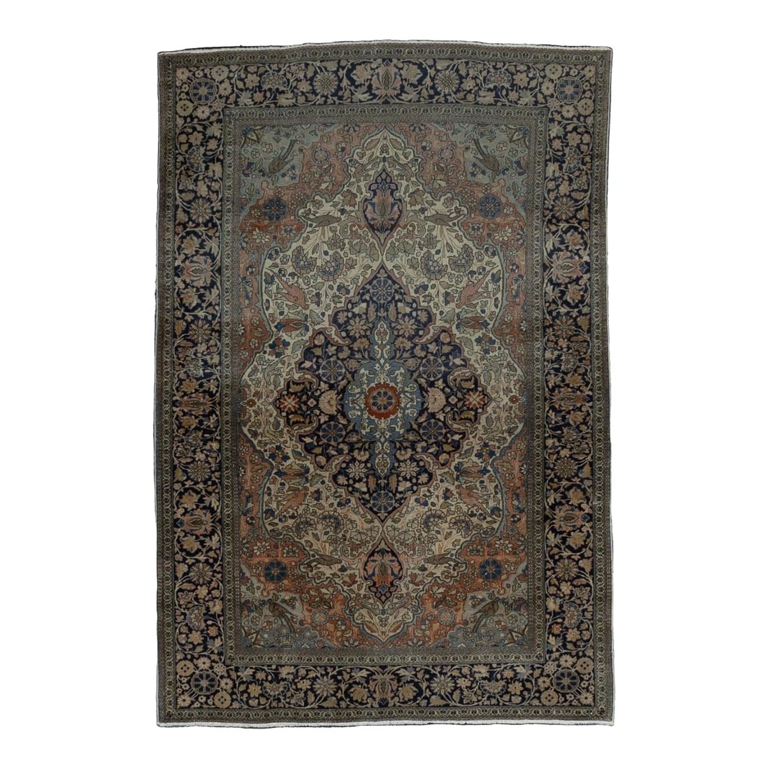 Fine Antique Persian Mohtasham Kashan Wool Rug 4'3" X 6'7" (1 of 6)