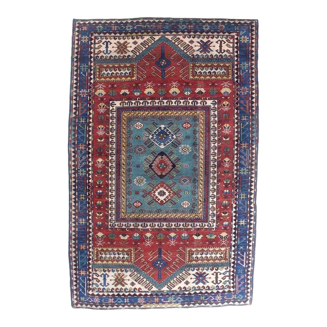 Fine Antique Kazak Wool Rug 5'1" X 7'11": Fine Antique Kazak Wool Rug 5'1" x 7'11". SW Caucasus/Armenia. Boldly patterned, strongly colored, totally geometric, all wool, coarse to moderate weave, medium to long pile, scatter format pieces,