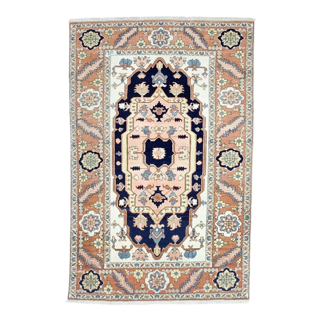Fine Vintage Persian Heriz Serapi Rug 4'10" X 7'6": Fine Vintage Persian Heriz Serapi Rug 4'10" x 7'6". The numerous rugs of the famous NW Persian weaving district, from small scatters to giant carpets and a few runners, in semi-geometric medallion, ce