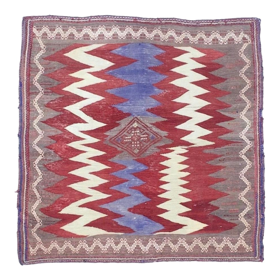 Antique Persian Tribal Kilim Rug 3'9" X 3'10": Antique Persian Tribal Kilim Rug 3'9" x 3'10". A technique rather than a type of rug. Technique is: slit tapestry, warp shared wefting, single or double weft interlocking. Also refers to plain weave