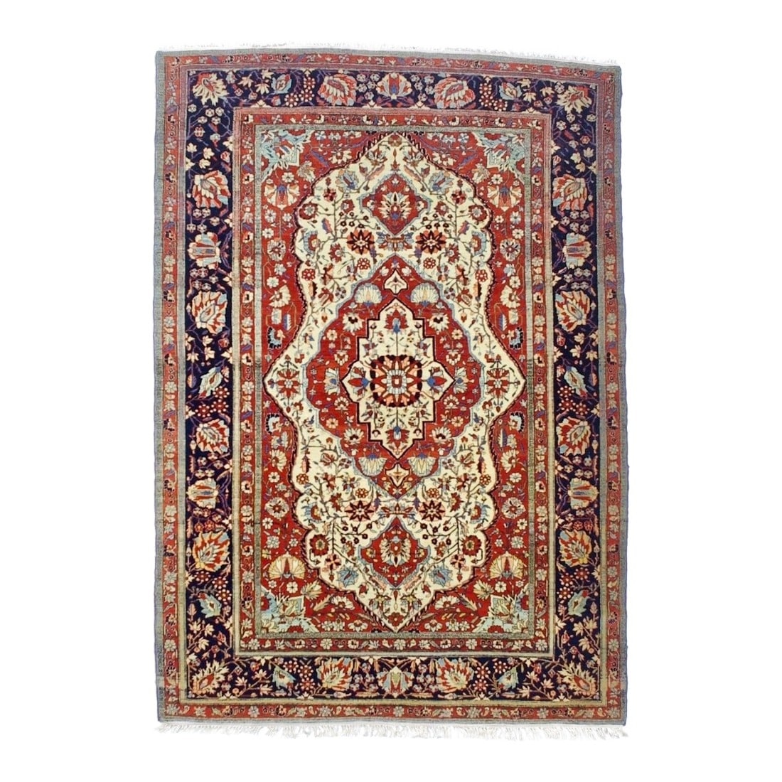 Antique Persian Mohtasham Kashan Rug 4'5" X 6'9": Antique Persian Mohtasham Kashan Rug 4'5" x 6'9". The Revival Period rugs woven by two generations of Mohtashams, from 1880 to WWI, with imported Manchester-spun, Australian merino wool. Velvety textu