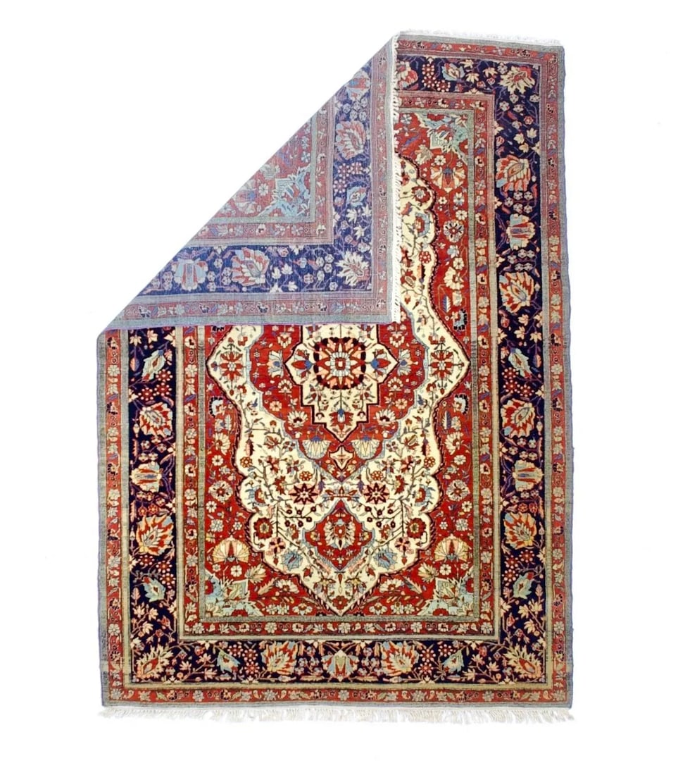 Antique Persian Mohtasham Kashan Rug 4'5" X 6'9" - 2