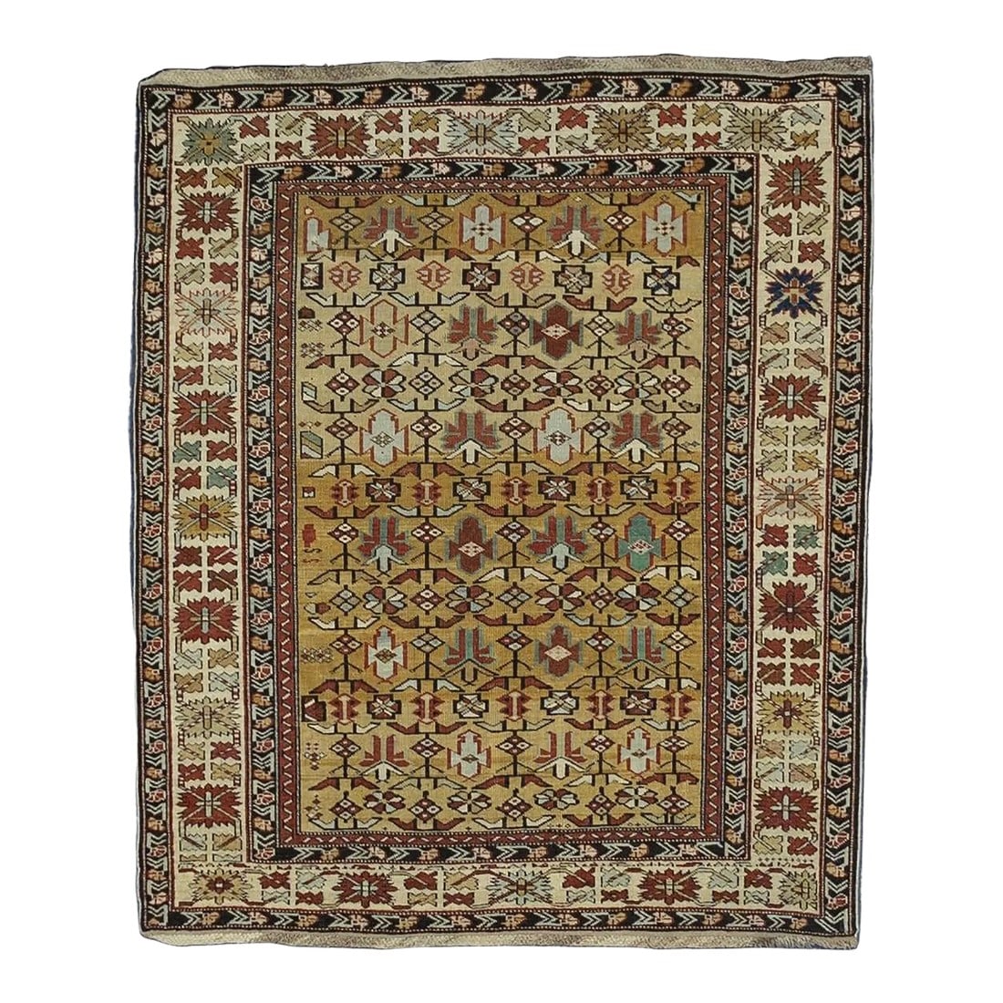 Fine Antique Kuba Rug 4'0" X 5'8": Fine Antique Kuba Rug 4'0" x 5'8". Azeri Turks inhabit the Kuba area of the central west Caspian Caucasus and weave a wide variety of geometric scatters, runners, long rugs and niche (prayer) pieces,