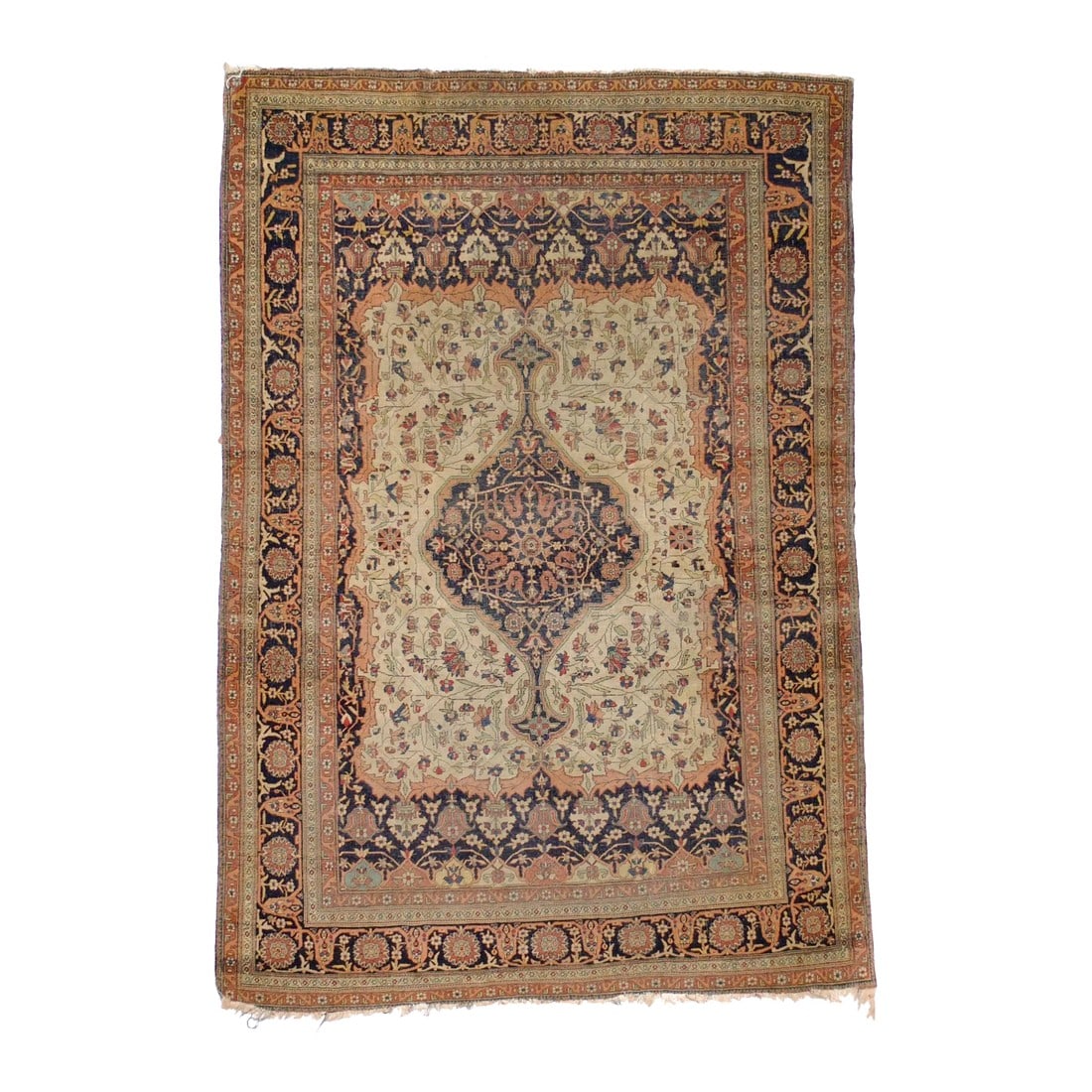 Antique Persian Mohtasham Kashan Rug 4'4" X 6'5": Antique Persian Mohtasham Kashan Rug 4'4" x 6'5". The Revival Period rugs woven by two generations of Mohtashams, from 1880 to WWI, with imported Manchester-spun, Australian merino wool. Velvety textu