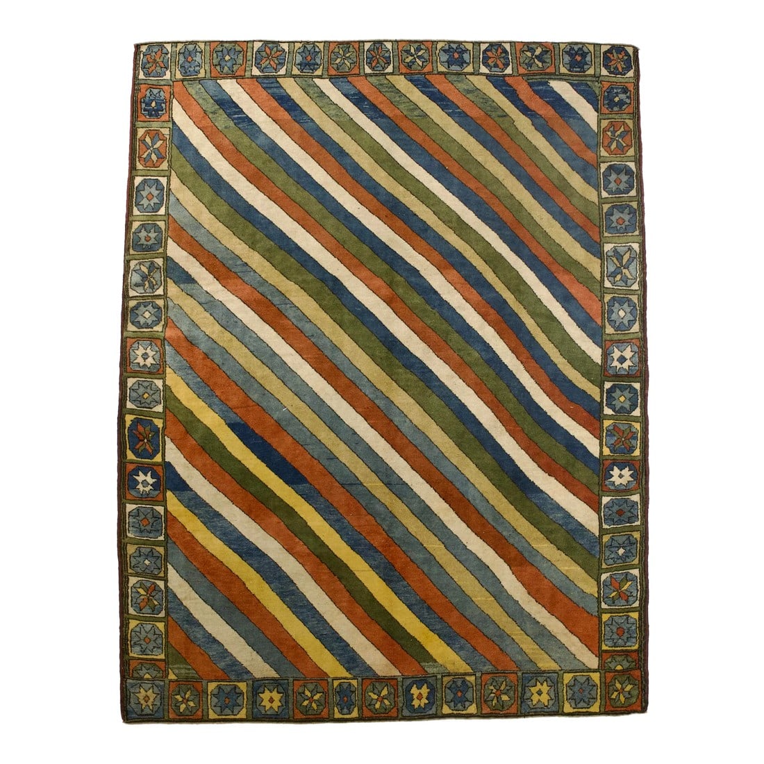 Vintage Persian Gabbeh Rug 8'0" X 10'5": Vintage Persian Gabbeh Rug 8'0" x 10'5". The wool pile rugs, usually scatter formats, woven by the Qashghai tribes of SW Persia (Fars Province), in moderate weave, uncluttered geometries and unshaded 