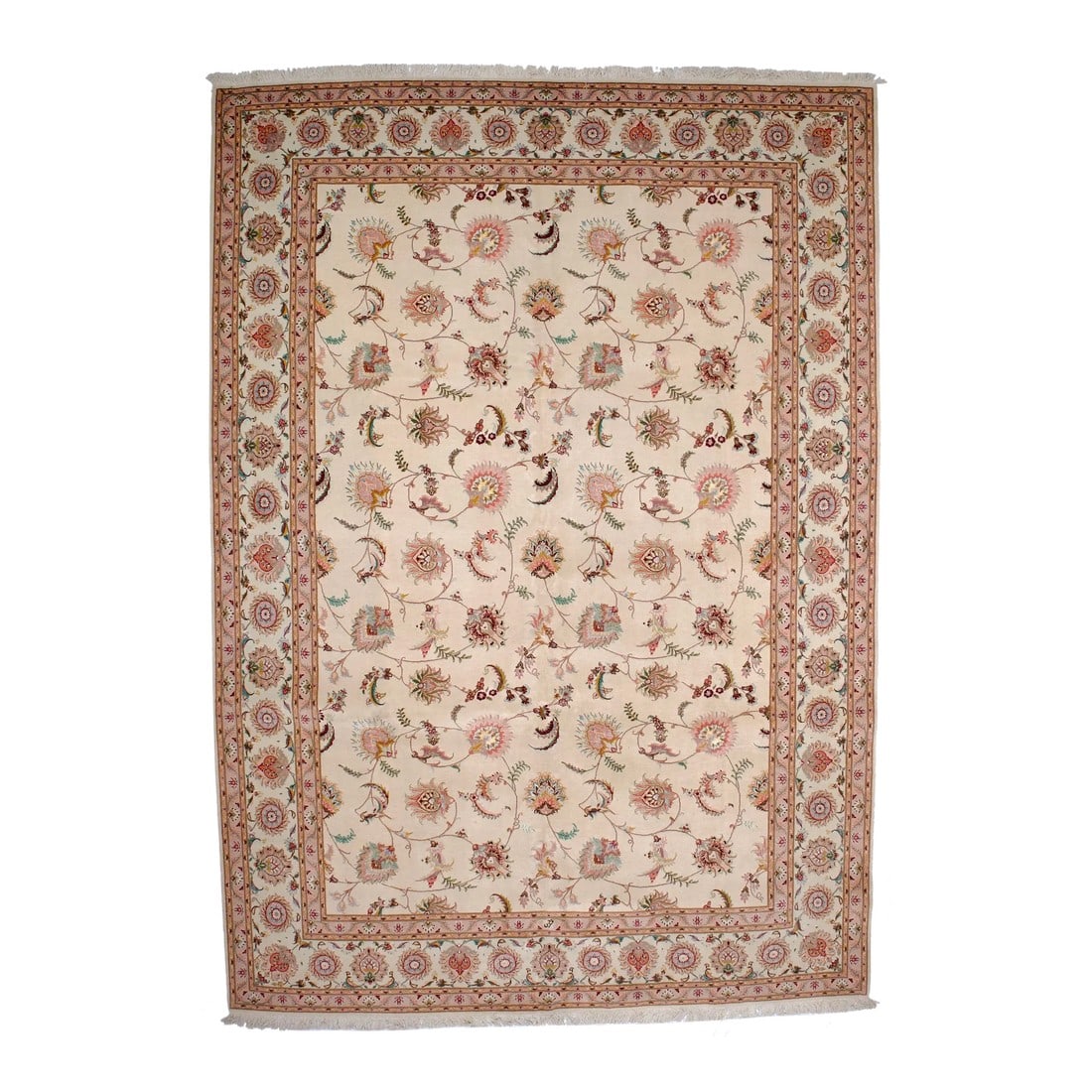 Extremely Fine Persian Tabriz Wool & Silk Rug 8'2" X 11'8": Extremely Fine Persian Tabriz Wool & Silk Rug 8'2" x 11'8". The enormous output of carpets and scatters in virtually every style: medallion, centralized, directional or allover, trein a variety of den