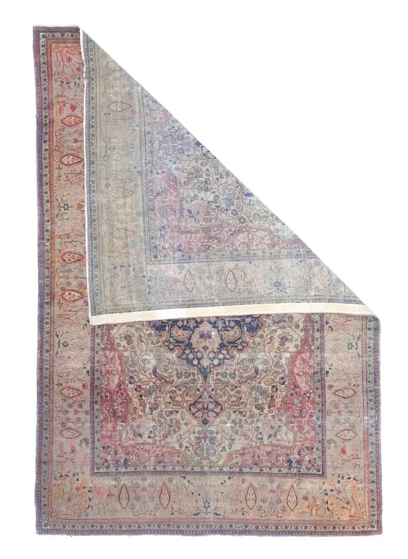 Antique Persian Mohtasham Kashan Rug 4'2" X 6'3" - 2