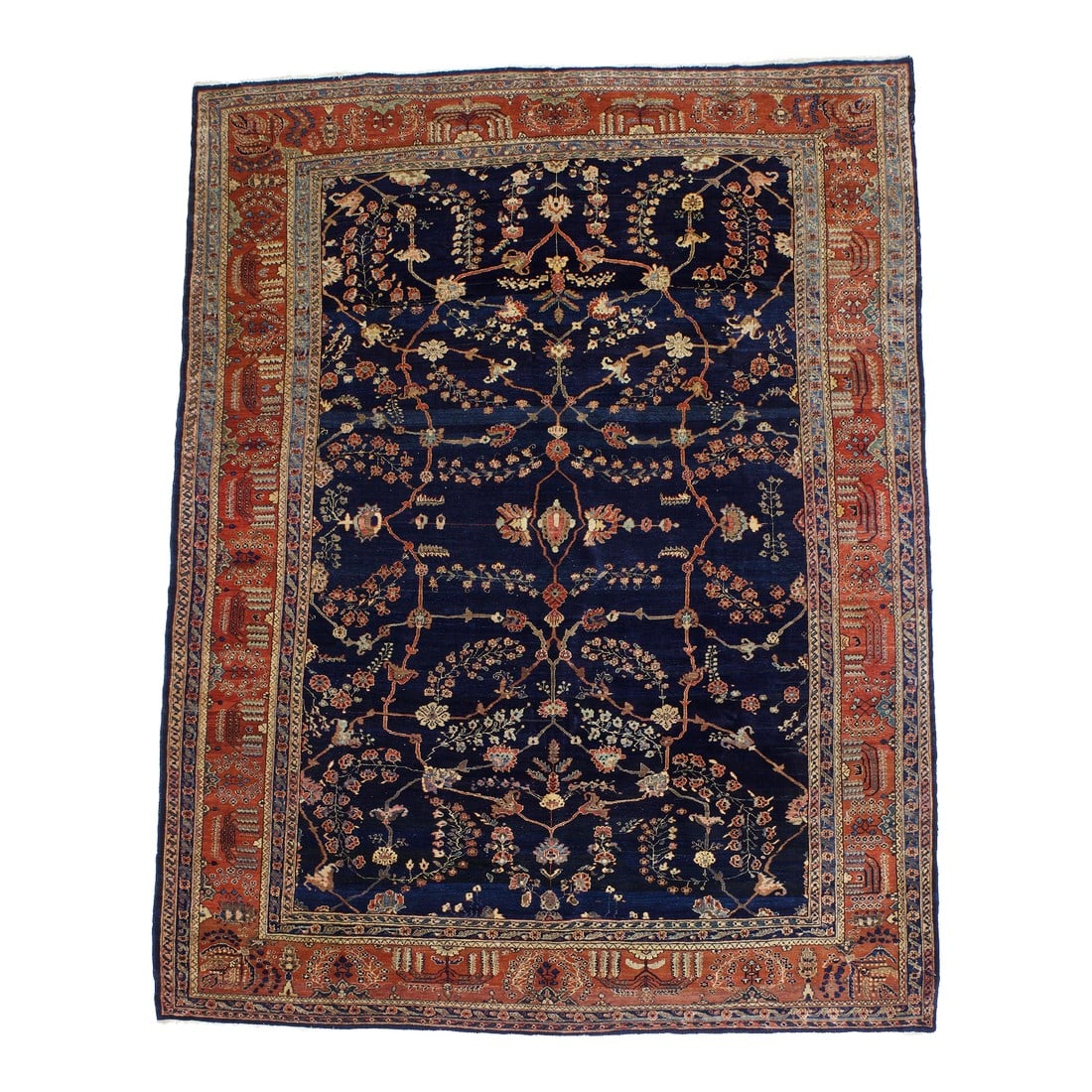 Antique Persian Mohajeran Sarouk Rug 8'10" X 11'6": Antique Persian Mohajeran Sarouk Rug 8'10" x 11'6". Mohajeran is a village in the larger Sarouk district, reputed, especially in the pre-WWII period, to have woven the best quality Sarouks, often on b