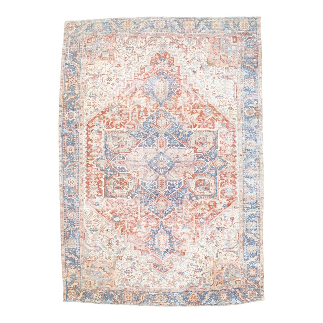 Vintage Persian Heriz Rug 8'1" X 11'8": Vintage Persian Heriz Rug 8'1" x 11'8". The numerous rugs of the famous NW Persian weaving district, from small scatters to giant carpets and a few runners, in semi-geometric medallion, centralized an
