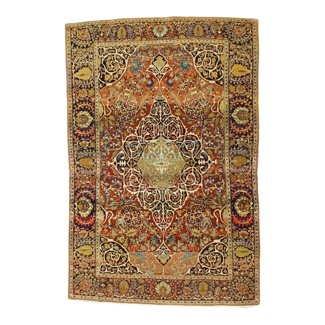 Antique Persian Mohtasham Kashan Rug 4'4" X 6'8": Antique Persian Mohtasham Kashan Rug 4'4" x 6'8". The Revival Period rugs woven by two generations of Mohtashams, from 1880 to WWI, with imported Manchester-spun, Australian merino wool. Velvety textu