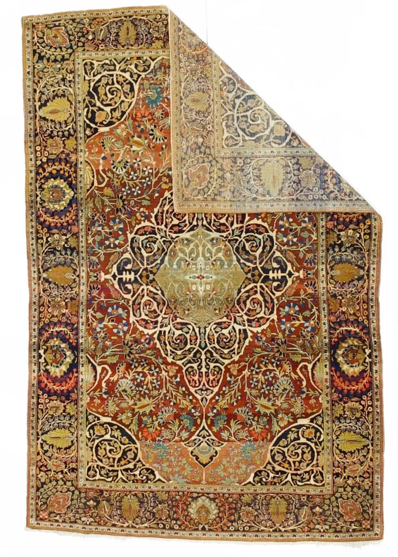 Antique Persian Mohtasham Kashan Rug 4'4" X 6'8" - 2