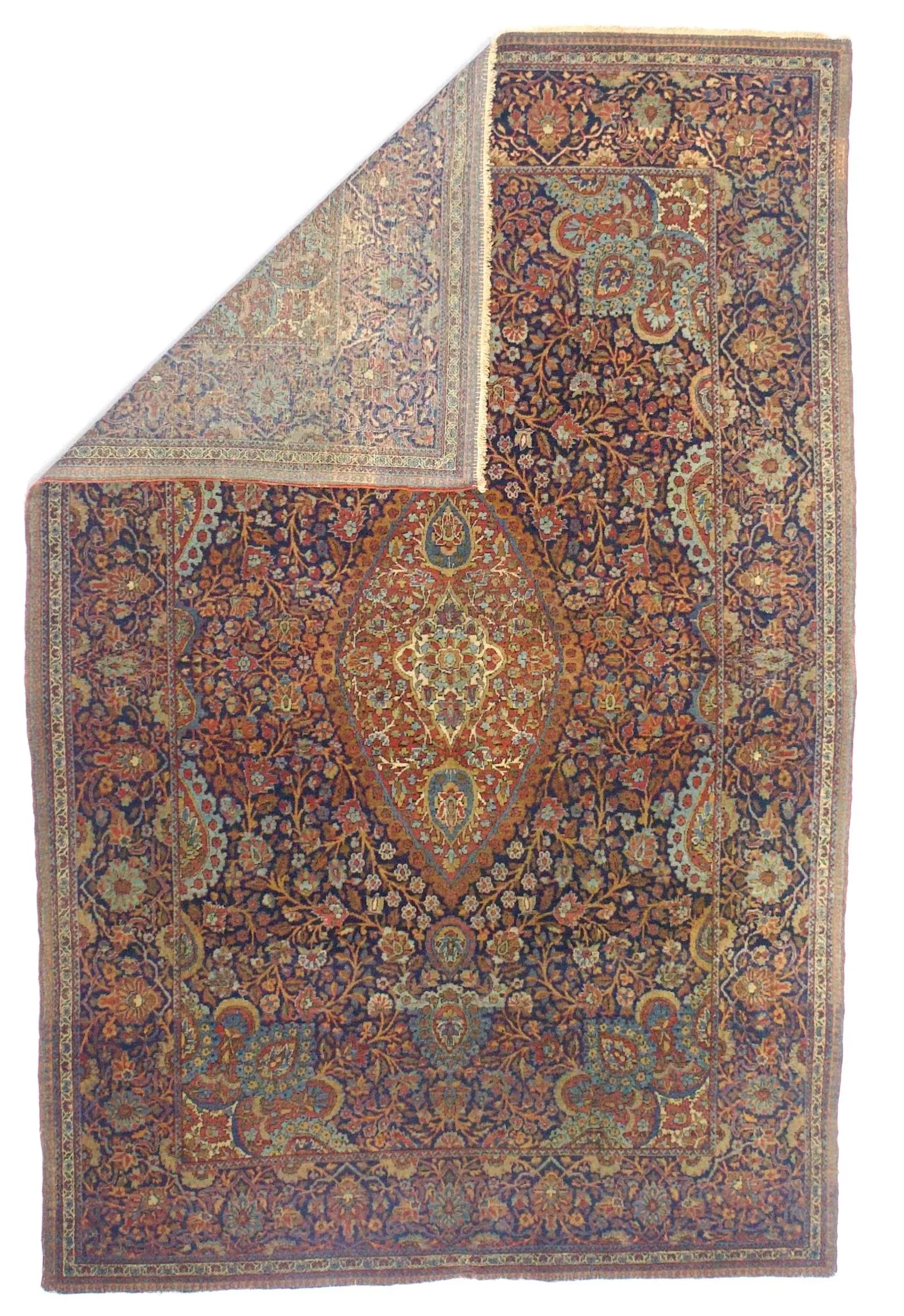 Antique Persian Dabir Kashan Rug 4'4" X 6'6" - 2