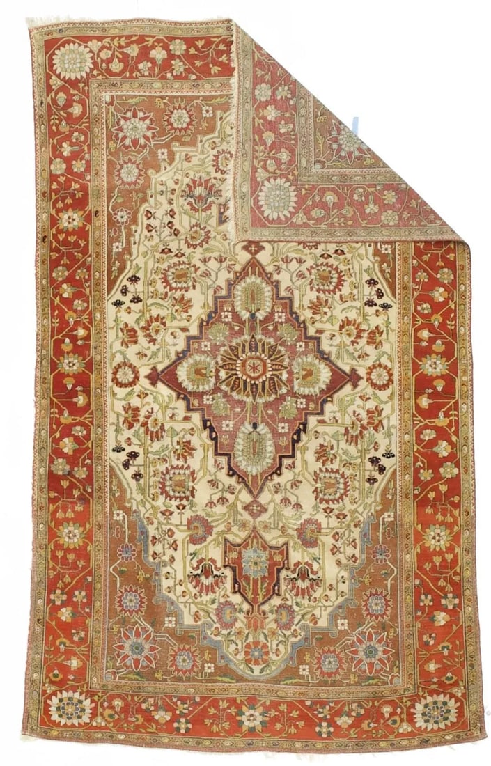 Antique Persian Mohtasham Kashan Rug 4'2" X 7'1" - 2