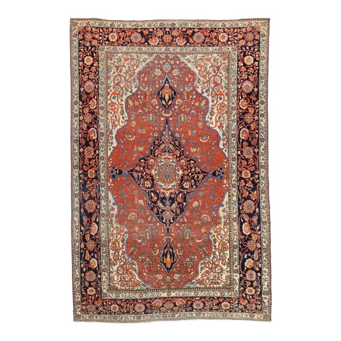 Antique Persian Mohtasham Kashan Rug 4'3" X 6'5": Antique Persian Mohtasham Kashan Rug 4'3" x 6'5". The Revival Period rugs woven by two generations of Mohtashams, from 1880 to WWI, with imported Manchester-spun, Australian merino wool. Velvety textu