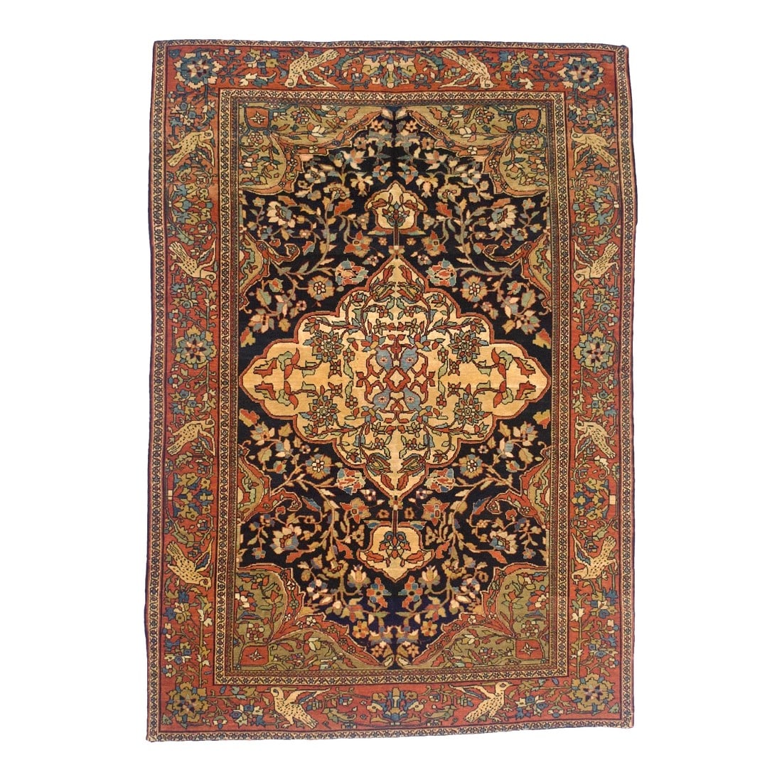 Antique Persian Farahan Sarouk Rug 4'6" X 6'6": Antique Persian Farahan Sarouk Rug 4'6" x 6'6". The scatter and room size pieces made in the Arak/Sultanabad area, between 1880 and 1910, with firm and leathery well-woven textures, and strong in red,