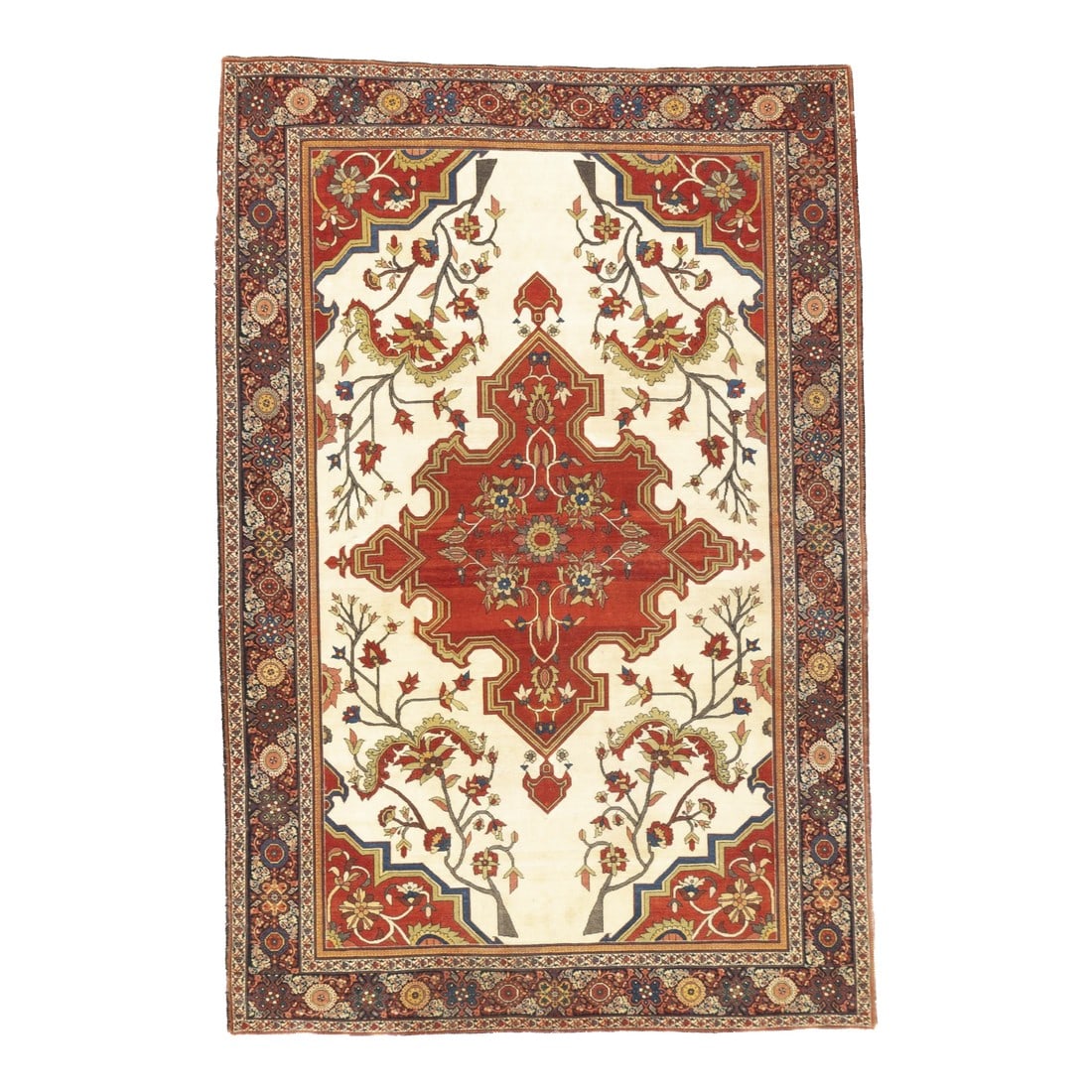 Antique Persian Farahan Sarouk Rug 4'2" X 6'3": Antique Persian Farahan Sarouk Rug 4'2" x 6'3". The scatter and room size pieces made in the Arak/Sultanabad area, between 1880 and 1910, with firm and leathery well-woven textures, and strong in red,