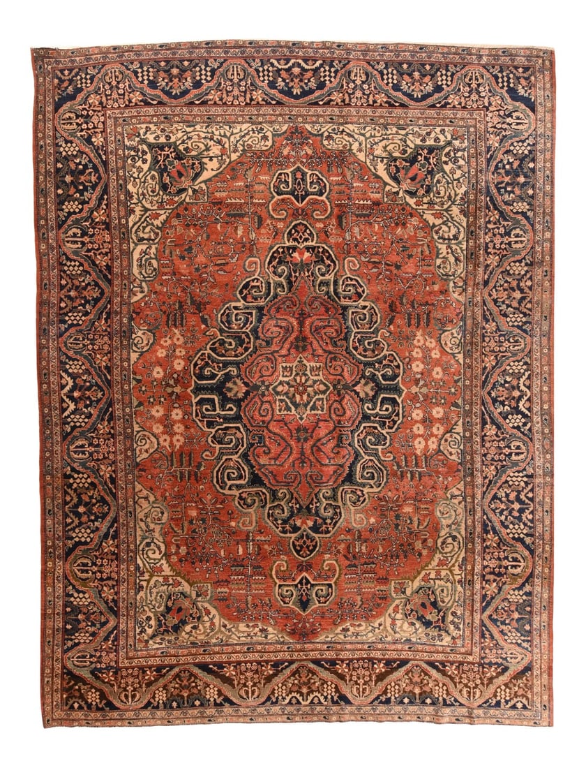 Late 19th Century Hand Knotted Persian Farahan Sarouk Wool: Persian Farahan Sarouk Wool Hand-Knotted 8'6'' x 11'0'' Brown Iran Condition: Alterations: Original Condition Unaltered Imperfections: Some Imperfections Condition Notes: Fine Antique Dimensions: Heig