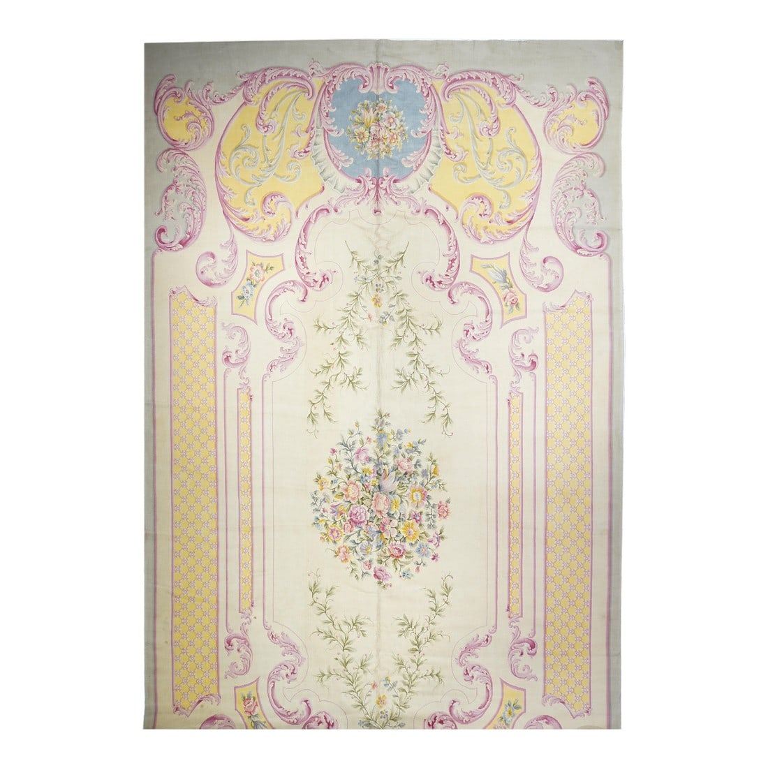 Vintage Savannerie Rug 11'1" X 21'4": Vintage Savannerie Rug 11'1" x 21'4". Precisely the thick pile, coarse knotted carpets of the French Royal Factory; generally applied now to French, Spanish or Austrian carpets in the Savonnerie manne