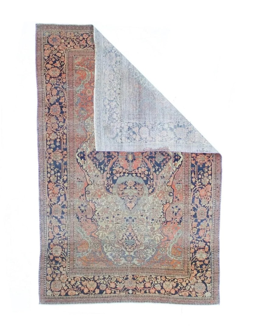 Late 19th Century Title Persian Mohtasham Kashan Rug 4'5" X 6'8" - 2