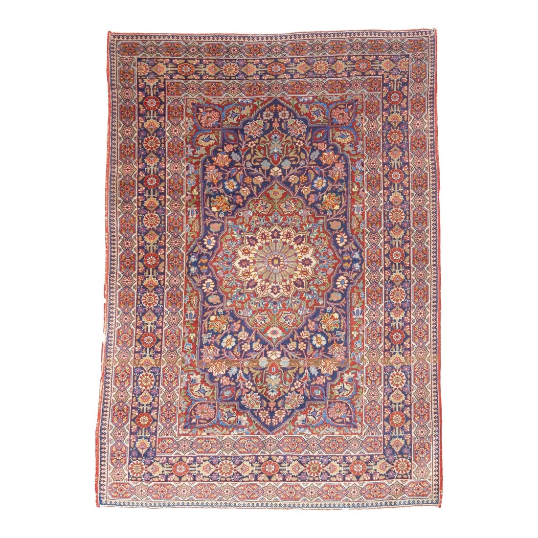 Antique Persian Kashan Rug 4'0" X 5'9'': Antique Persian Kashan Rug 4'0" x 5'9''. Central Persian city known for finely woven. room size and scatter rugs, with dominant reds and navy, and medallion patterns and swirling palmettes. Wool and