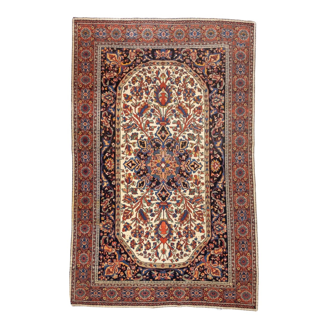 Antique Persian Farahan Sarouk Rug 4'6'' X 6'7'': Antique Persian Farahan Sarouk Rug 4'6'' x 6'7''. The scatter and room size pieces made in the Arak/Sultanabad area, between 1880 and 1910, with firm and leathery well-woven textures, and strong in re