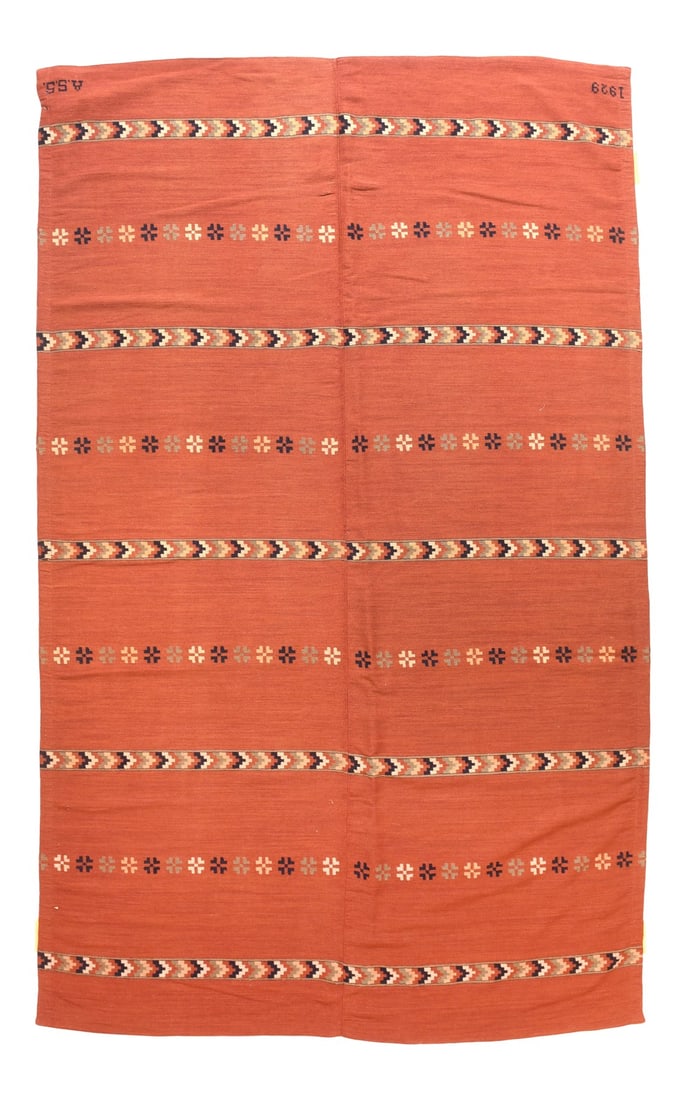 Vintage Red Swedish Kilim Area Rug: Vintage Red Swedish Kilim Area Rug Wool 5'4'' x 6'0'' Condition: Alterations: Original Condition Unaltered Imperfections: Some Imperfections Condition Notes: Vintage Dimensions: Height: 0.01 in.