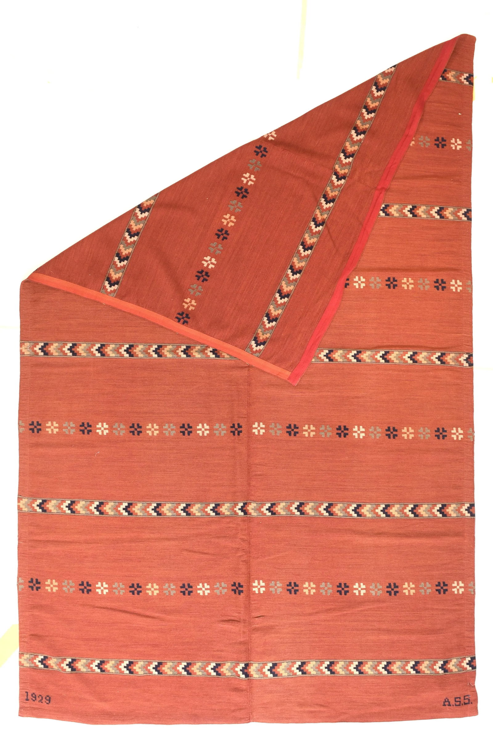 Vintage Red Swedish Kilim Area Rug - 2