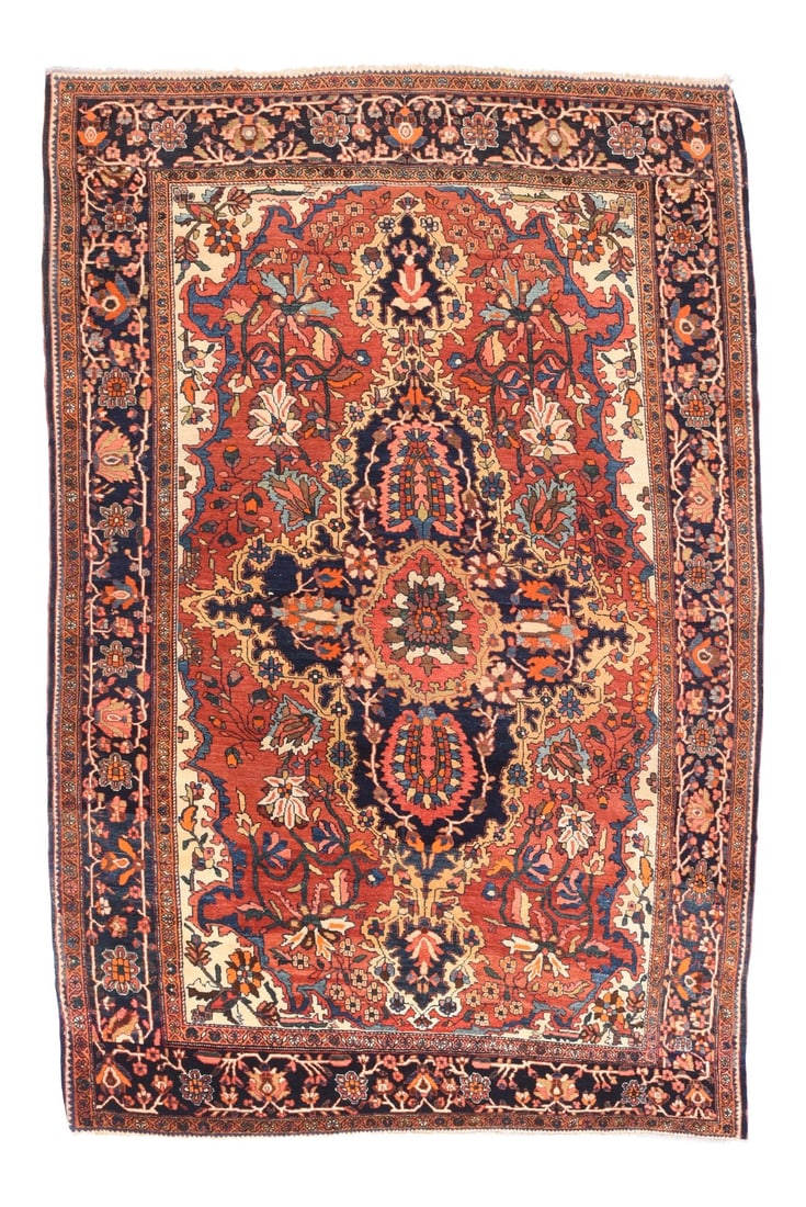 Antique Rose Farahan Persian Area Rug: Antique Persian Farahan Sarouk Rug 4'6'' x 7'0''. The scatter and room size pieces made in the Arak/Sultanabad area, between 1880 and 1910, with firm and leathery well-woven textures, and strong in re