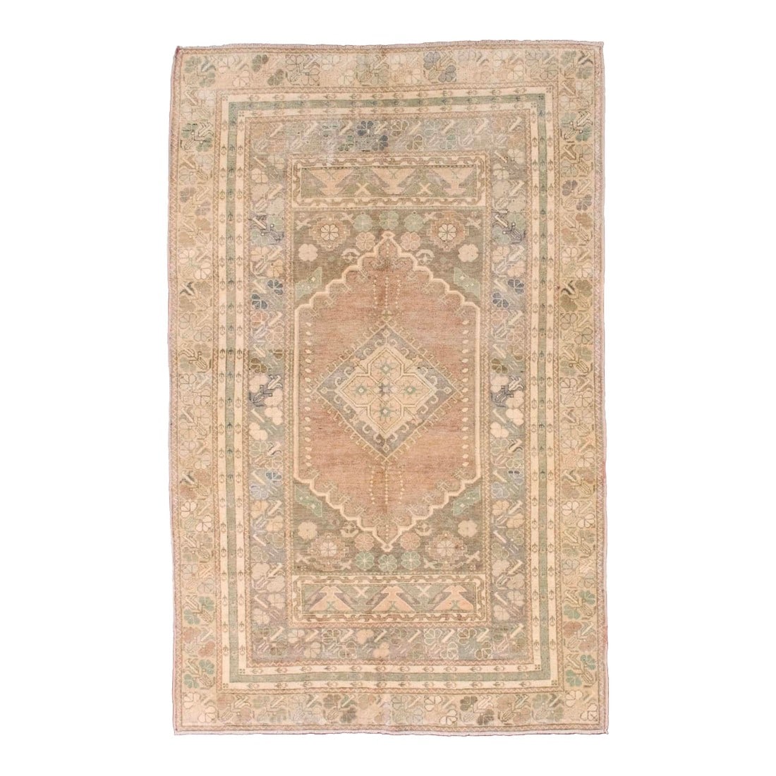 Antique Turkish Tribal Wool Rug 4'10" X 7'8": Antique Turkish Tribal Wool Rug 4'10" x 7'8". The carpets, scatters, runners, long rugs and bags of the towns, villages and tribes of Anatolia, including: Oushak, Ghiordes, Kula, Ladik, Hereke, Konya,