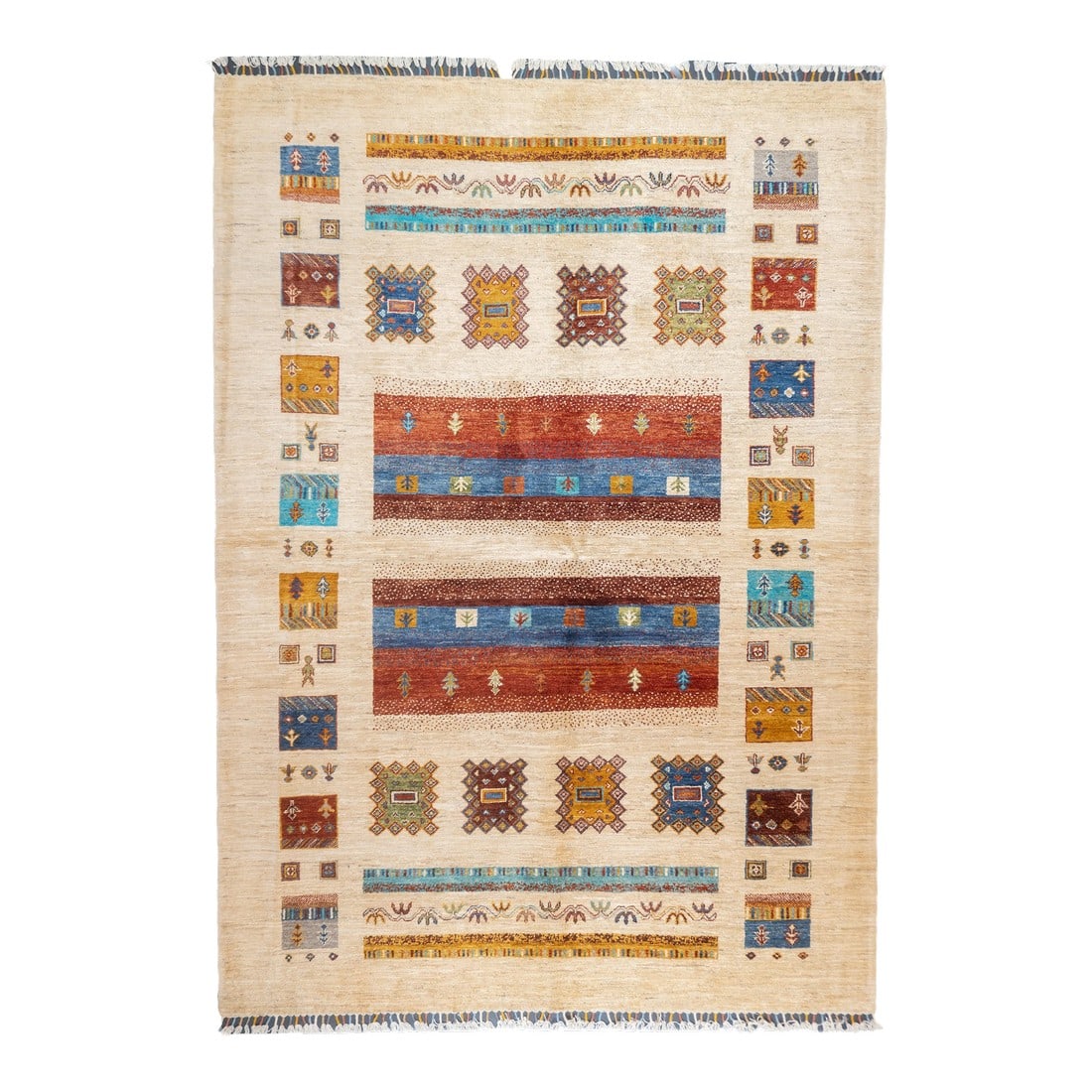 Contemporary Gabbeh Rug 5'8'' X 8'0": Contemporary Gabbeh Rug 5'8'' x 8'0". Wool pile rugs, usually scatter formats, woven by the Qashghai tribes of SW Persia (Fars Province), in moderate weave, uncluttered geometries and unshaded