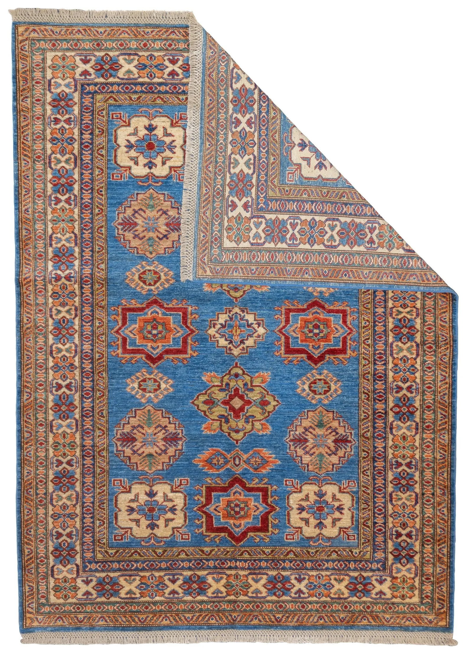 Early 21st Century Contemporary Blue & Yellow Kazak Rug 4'10'' X 6'8'' - 2