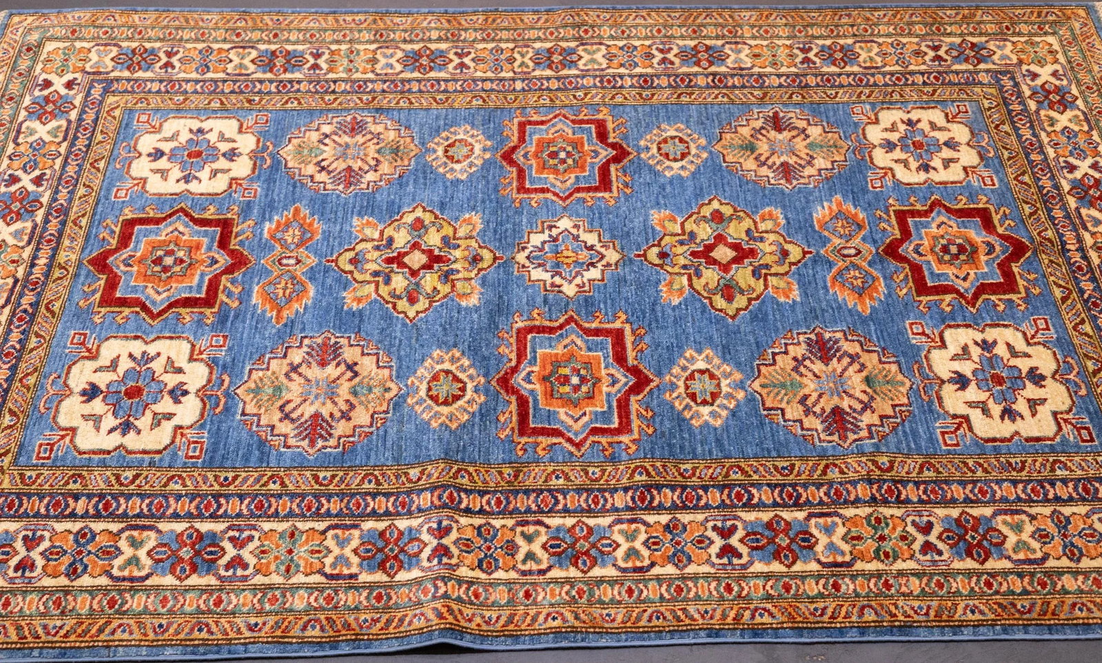 Early 21st Century Contemporary Blue & Yellow Kazak Rug 4'10'' X 6'8'' - 7