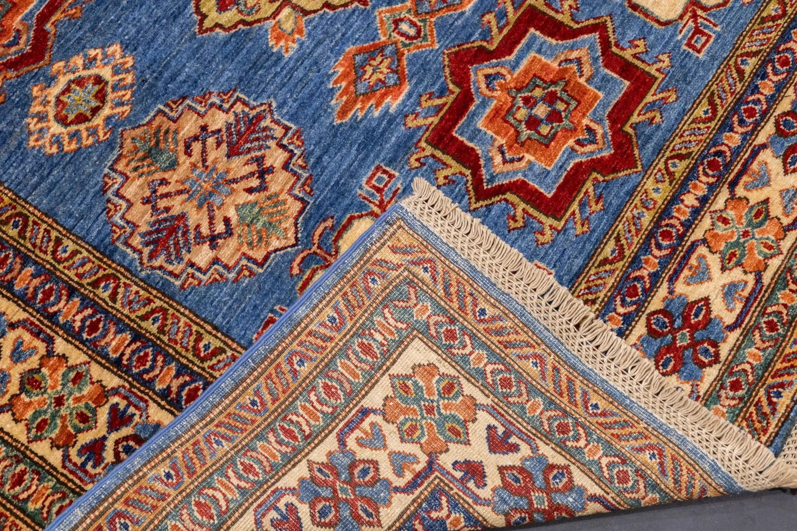 Early 21st Century Contemporary Blue & Yellow Kazak Rug 4'10'' X 6'8'' - 8