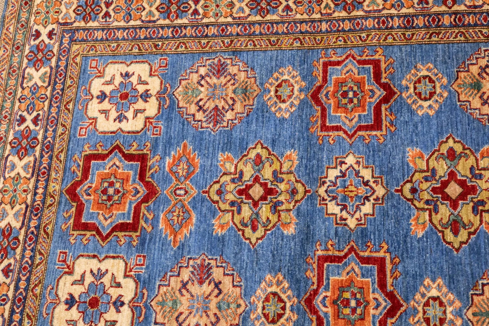Early 21st Century Contemporary Blue & Yellow Kazak Rug 4'10'' X 6'8'' - 9