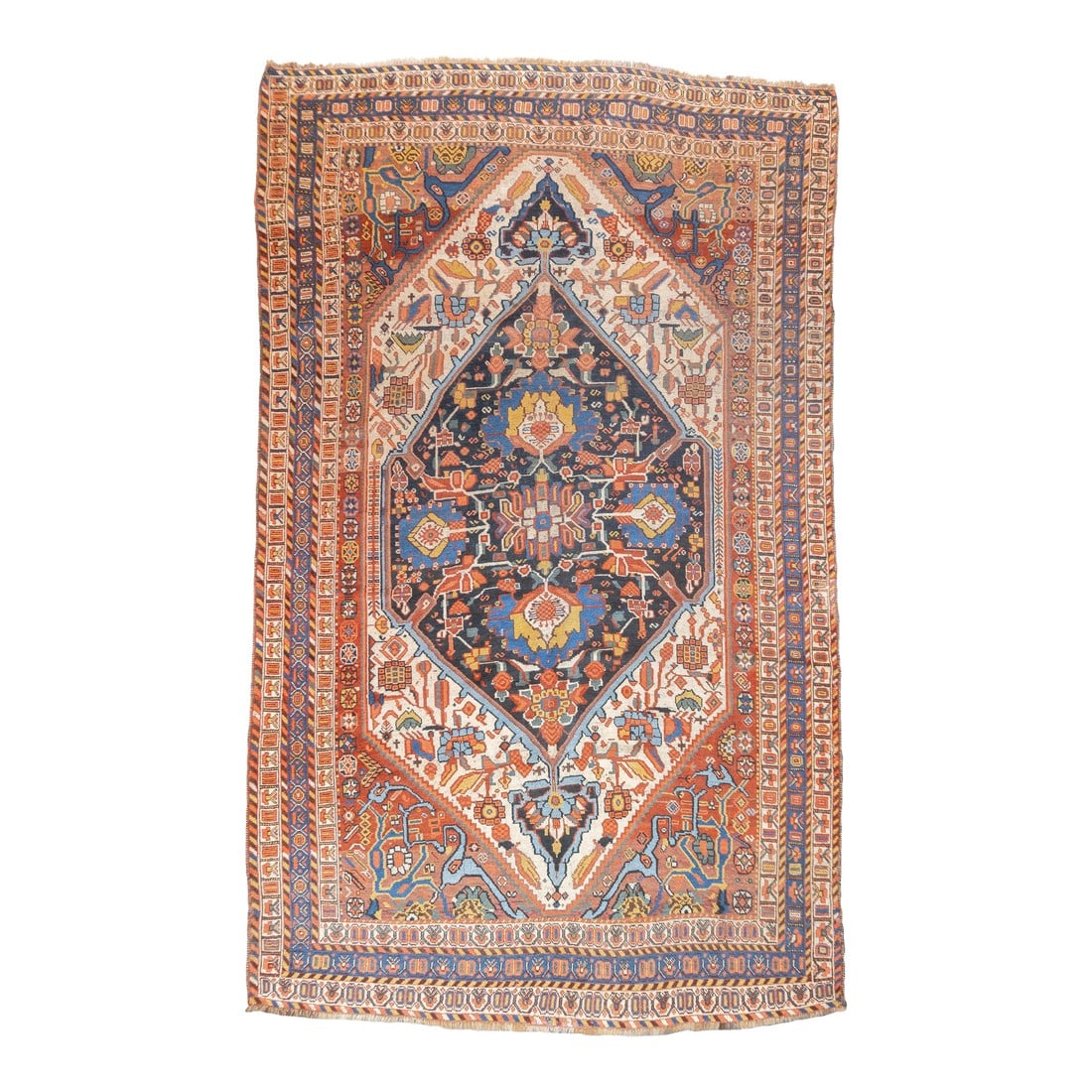 Antique Persian Qashqai Rug 5'6'' X 9'1'': Antique Persian Qashqai Rug 5'6'' x 9'1''. Refers to the tribes of SE Persia (Kerman Province) who weave a wide variety of styles, including Herati, boteh, medallion, textile, stripes, urban and rusti