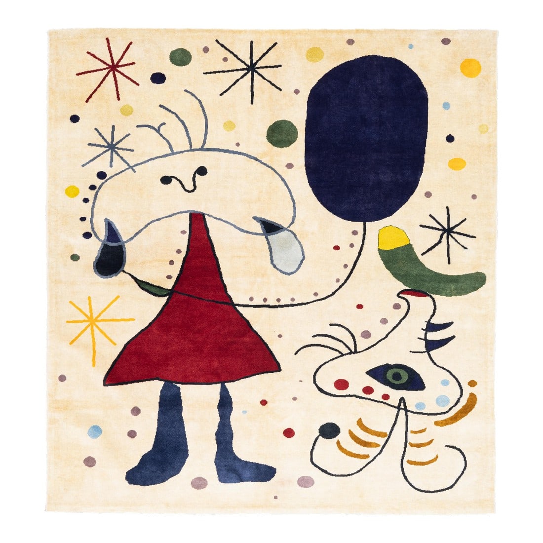 French Artistic Designed After J. Miro Rug 6'0" X 6'7'': French Artistic Designed after J. Miro Rug 6'0" x 6'7''. In particular, the NE Chinese room size, scatter, runner and round pieces of the 1920's and 30's with purely abstract, or Chinese-y designs, in