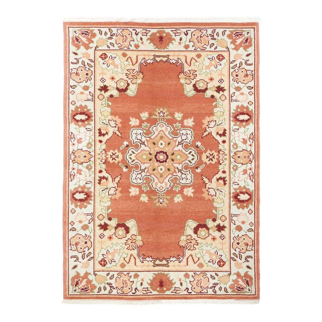 Turkish Oushak Rug 4'0" X 6'0": Turkish Oushak Rug 4'0" x 6'0". Town in Western Anatolia, weaving mostly room sizes, in coarse to moderate weave, high pile. Antiques are all wool, changing to cotton foundations in the 1920's.