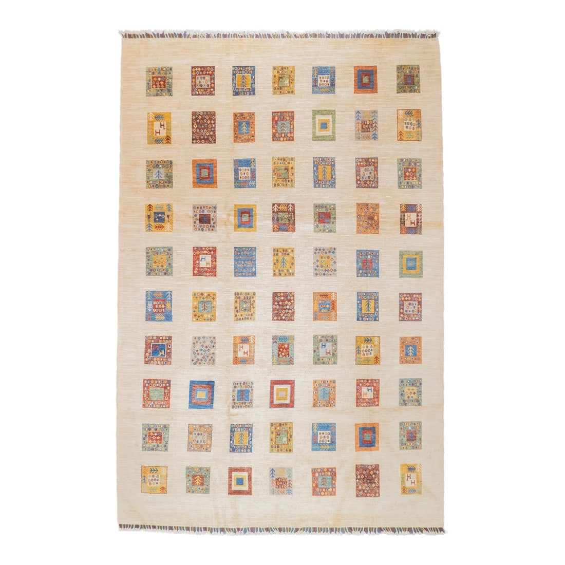 Contemporary Gabbeh Rug 6'8'' X 9'11'': Contemporary Gabbeh Rug 6'8'' x 9'11''. Wool pile rugs, usually scatter formats, woven by the Qashghai tribes of SW Persia (Fars Province), in moderate weave, uncluttered geometries and unshaded