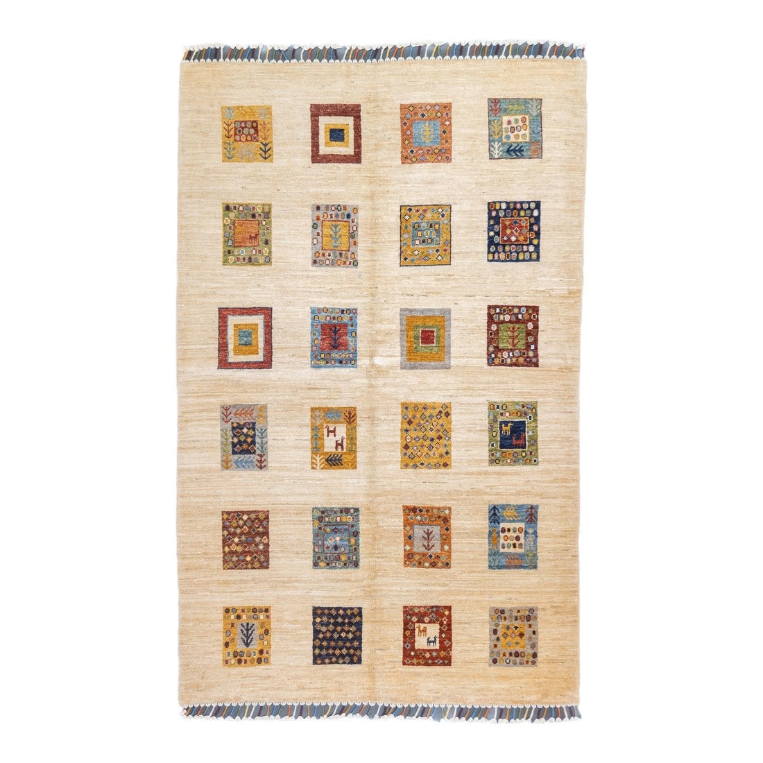 Contemporary Gabbeh Rug 3'11'' X 6'2'': Contemporary Gabbeh Rug 3'11'' x 6'2''. Wool pile rugs, usually scatter formats, woven by the Qashghai tribes of SW Persia (Fars Province), in moderate weave, uncluttered geometries and unshaded