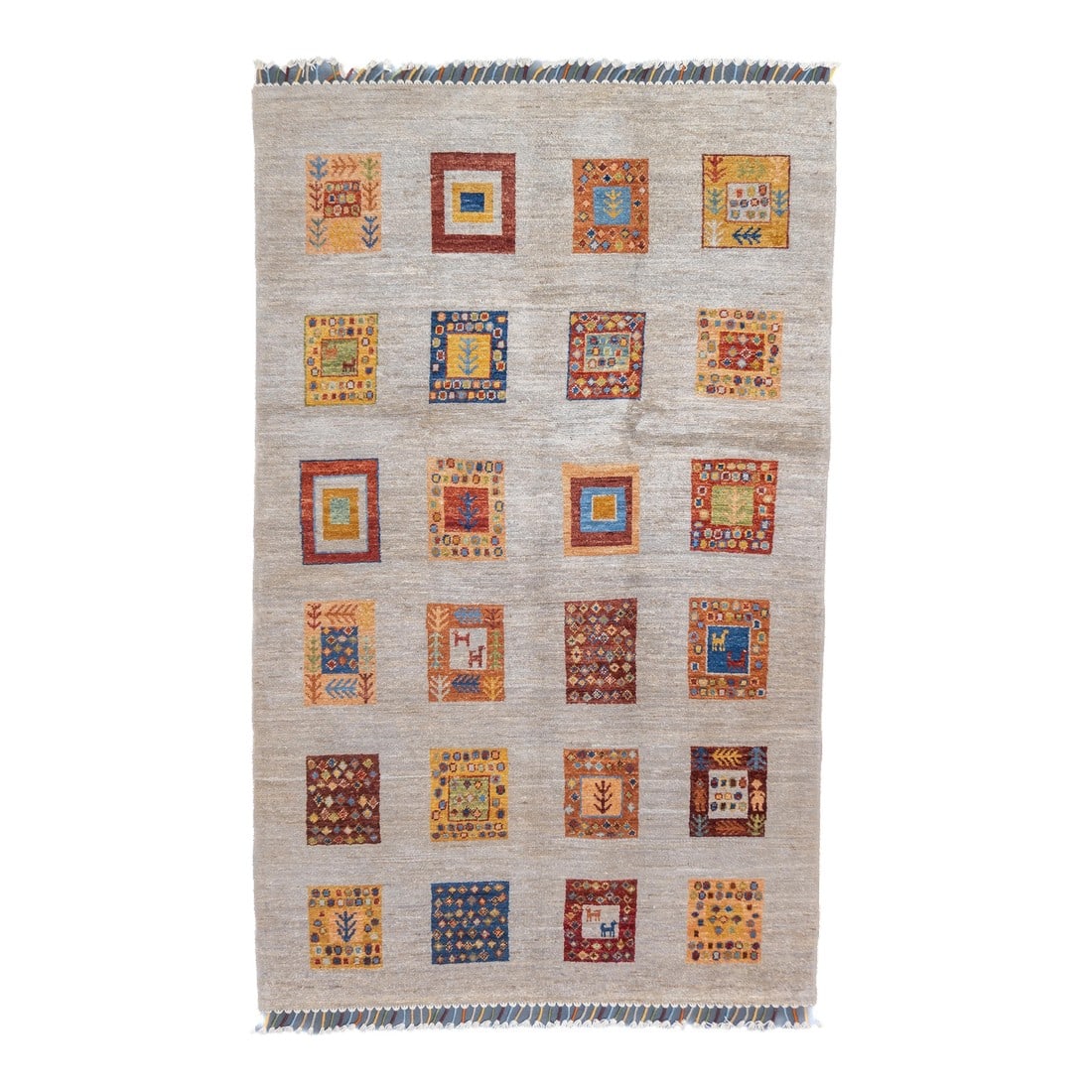 Contemporary Gabbeh Rug 3'11'' X 6'3'': Contemporary Gabbeh Rug 3'11'' x 6'3''. Wool pile rugs, usually scatter formats, woven by the Qashghai tribes of SW Persia (Fars Province), in moderate weave, uncluttered geometries and unshaded