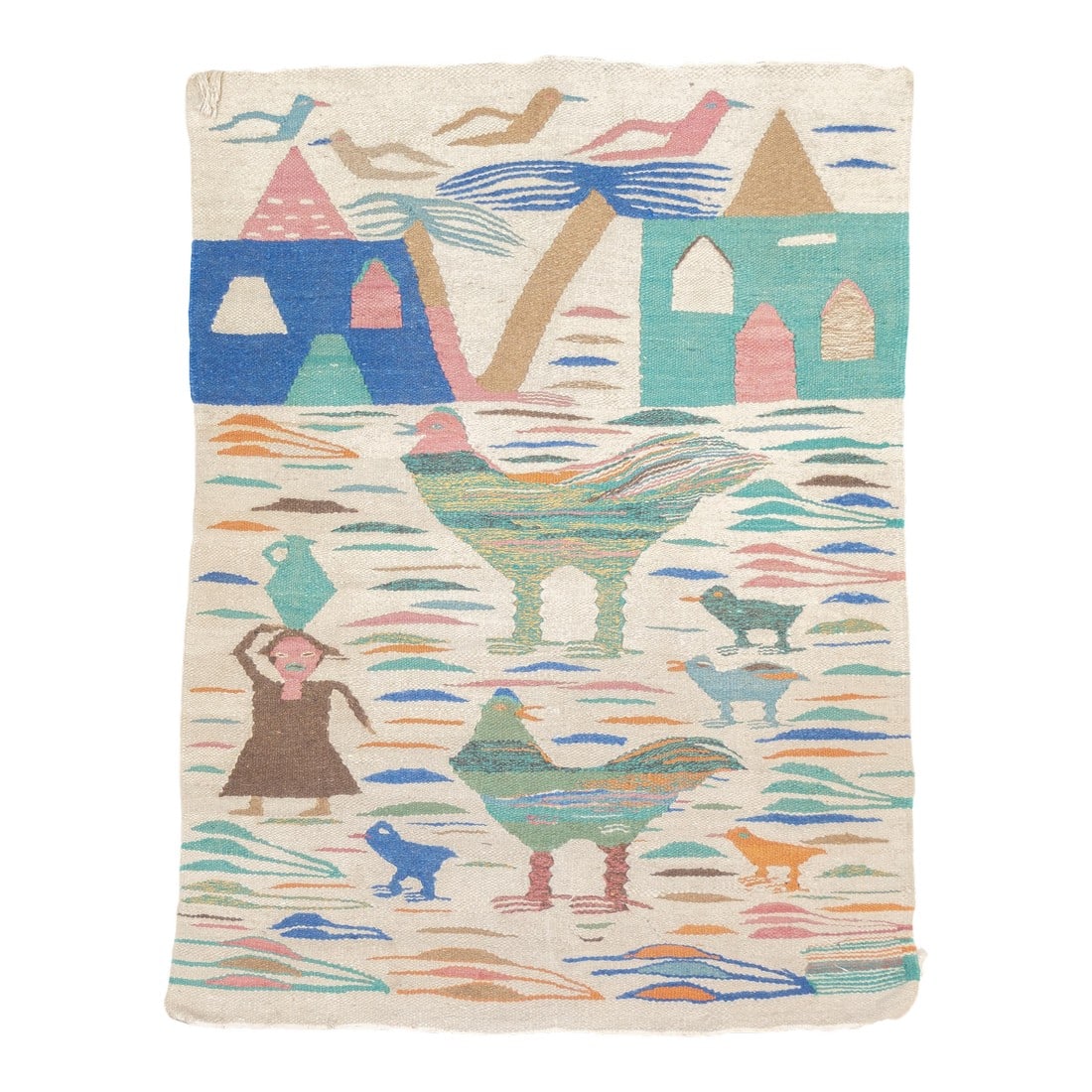 Vintage Kilim Rug 2'8" X 3'6": Vintage Kilim Rug 2'8" x 3'6". A technique rather than a type of rug. Technique is: slit tapestry, warp shared wefting, single or double weft interlocking. Also refers to plain-weave bands at end